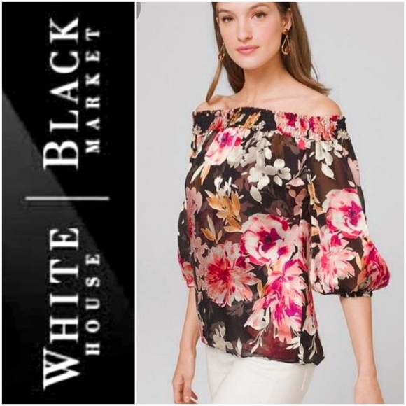 White House Black Market Tops - NWOT WHBM Floral Silk Burnout Off Shoulder Top-XXS